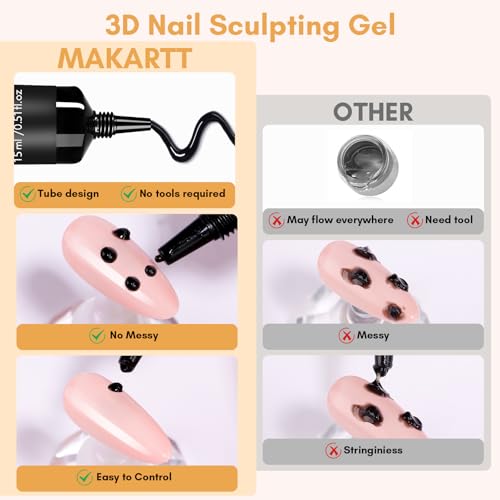 Makartt 3D Nail Gel, 2 Pcs 15g Nail Sculpting Gel for Molding and Drawing - color: A07-Whiteout Wonder & Noir