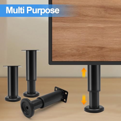 Uenhoy Set of 4 Adjustable Furniture Legs 3.15-4.72 Inch Metal, Black - color: Black, size: 3.15 - 4.72 Inch