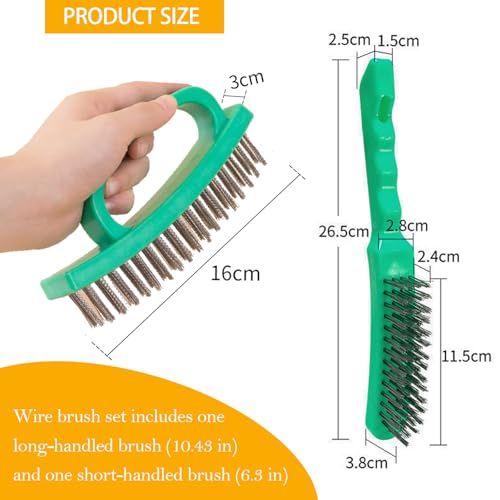 Wire Scratch Brush Set Heavy Duty Stainless Steel Wire Brushes Deeping Cleaing for Paint Removal Welding Slag Rust Solder Scale (Green, 2 pcs)