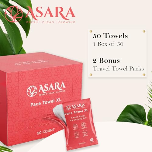 Clean Face Towels Disposable XL Facial Wipes | Add Water As a Makeup Remover | Sensitive Skin Face Towels | Organic Vegan Biodegradable - Clean Daily Towelettes | by Asara (50 Count) - size: 50 Count