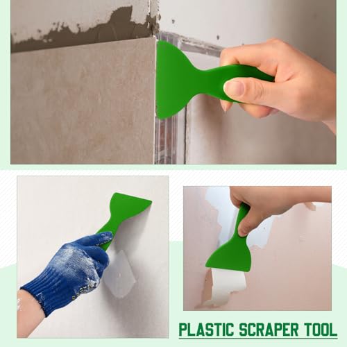 Tallew 9 Pcs Plastic Scraper Set Paint Tool Non Scratch Putty, Green - color: Green