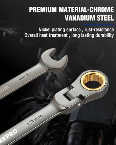 WORKPRO 13 mm Flex-Head Ratcheting Combination Wrench, Nickel Plating - size: 13 mm, style: Nickel Plating