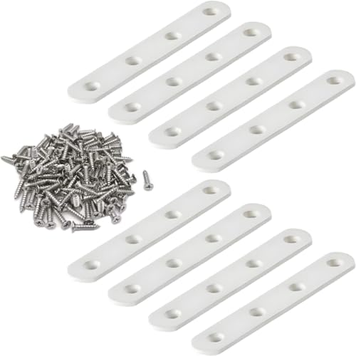 8 Pack 4 Inch Flat Bracket Straight Brace, White Stainless Steel Mending Plates, Heavy Duty Repair Brackets for Wood with Mounting Screws - size: 8 Pcs/ 4” x 0.8”
