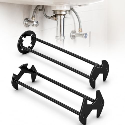 2PCS Basin Wrench, Under Sink Faucet Tool for Tight Spaces | 7 fixed openings, 360° rotating head, narrow cabinet access, metal build, installation and removal support