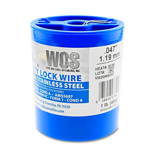 WCS .047 Stainless Steel Safety Lock Wire, T302/304, NASM20995C MS20995C, ASTM A580 Condition A, AMS569, Mechanics Wire for Aircraft, Automotive, & Industrial Use, 1lb Dispenser Can, Approx 168 ft - size: .047 in, style: 1 lb