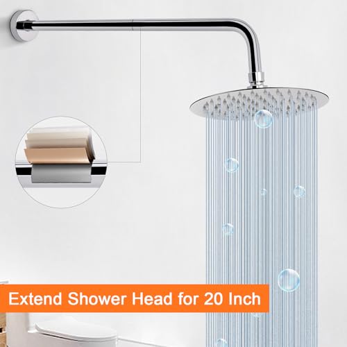 Shower Arm with Flange and Teflon Tape, Wall Mounted Shower Pipe 304 Stainless Steel Extension Arm for Fixed Shower Head & Handheld (20 Inch, Chrome) - color: Chrome, style: 20 Inch