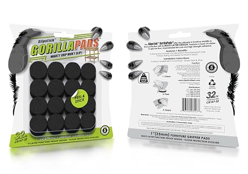GorillaPads 1 Inch Non-Slip Furniture Pads/Gripper Feet Skids (Set of 32) Self Adhesive Rubber Floor Protectors, Round, Black, CB147-32 (Pack of 2) - size: 1" Round x 32 (Pack of 2)