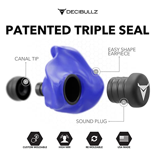 Decibullz Custom Molded Ear Plugs, 31dB NRR Shooting Ear Protection (Blue) - color: Blue