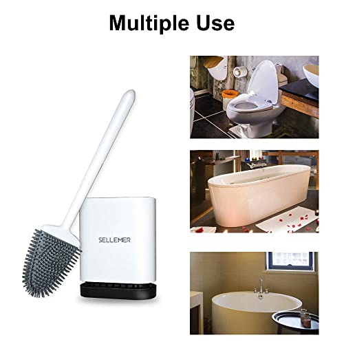 Sellemer Silicone Toilet Brush, Ventilation Slots Holder 2 Pack Pearl White - color: Pearl White-2pcs