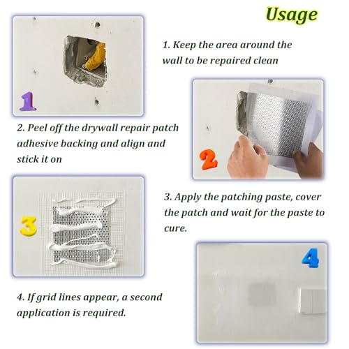 6 Pack 2 inch Wall Patch Repair, Drywall Patch Self-Adhesive Mesh Drywall Repair Patch and Fiberglass Repair Kit,Heavy Duty Dry Wall Hole Repair Patch for Drywall Plasterboard(2 x 2'') - size: 2inch*6