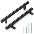 Probrico (5 Pack 5 Inch Hole Centers Flat Black Modern Cabinet Hardware Cupboard Pull Kitchen Cabinet T Bar Handle Dresser Pulls Stainless Steel Cabinet Hardware, 7-1/2 Total Length - color: Black, size: hole center 5"