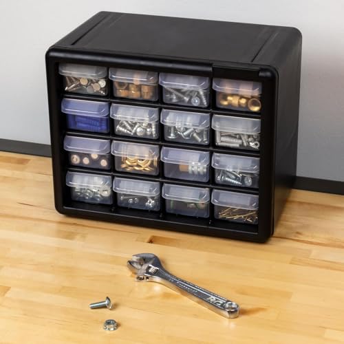 Akro-Mils 16-Drawer Plastic Storage Cabinet, 10.5"W x 6.5"D x 8.5"H, Black - color: Black, size: 16 Drawer, style: 1 Pack