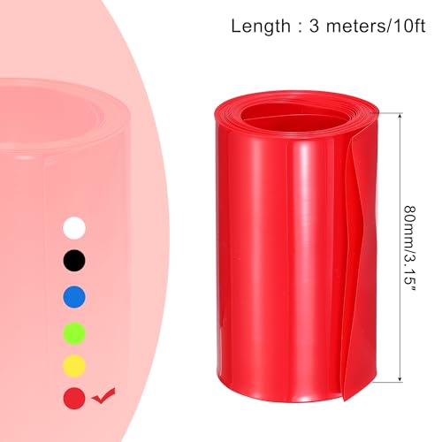 MECCANIXITY Battery Wrap PVC Heat Shrink Tubing 50mm Dia 80mm Flat 10 Feet(3meters) Red Good Insulation for Battery Pack - color: Red, size: 50mmx80mmx3m