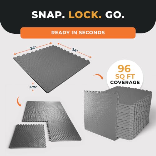 BalanceFrom Puzzle Exercise Mat 3/4-inch Thick, EVA Interlocking Foam Floor - color: Grey, style: 3/4" Thick, 96 Square Feet