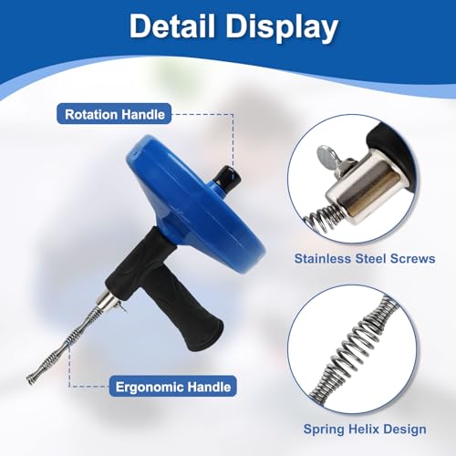 33 ft Drain Snake Auger with Extra 33ft Replacement Cable, Plumbing Snake for Sink Shower Tub, Manual Drum Auger, Extra Long Pipe Clog Remover Tool with Hair Remover Tool & Gloves - color: Drain Snake Auger