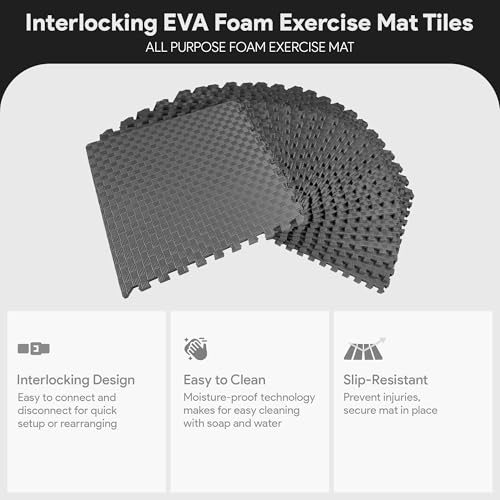 BalanceFrom Puzzle Exercise Mat 1 Thick, EVA Interlocking Foam Floor Tiles - color: Grey, style: One Inch Thick, 72 Square Feet