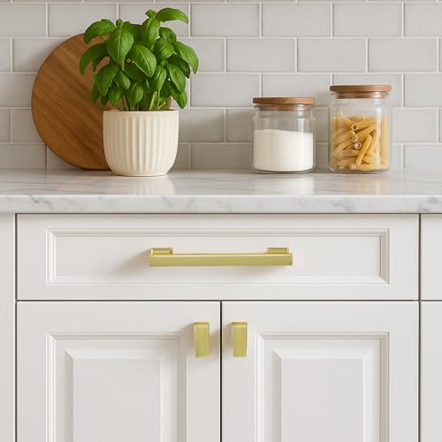 Brushed Brass Kitchen Rectangle Cabinet Knobs 1.49 Inch 10 Pack - color: Brushed Brass, size: 1.49"/38MM Single Hole
