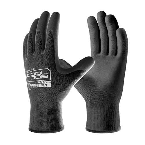 COOLJOB 12/60 Pairs Safety Work Gloves Pack Bulk with Grip PU Coating - color: Black, size: Medium (Pack of 12)