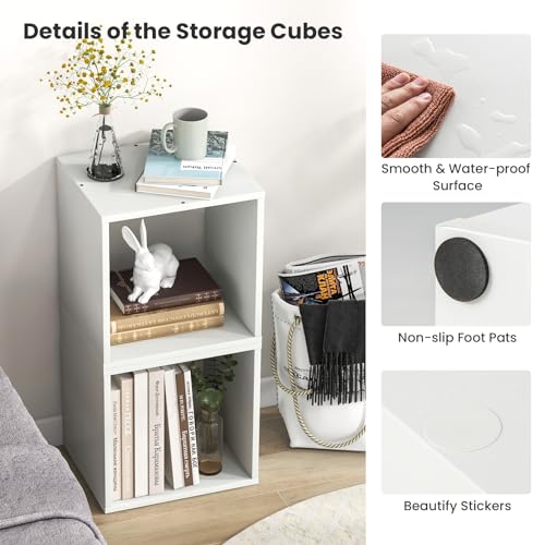2 Stackable Cubes Bookcase, Wooden Cubby Storage Organizer - color: White
