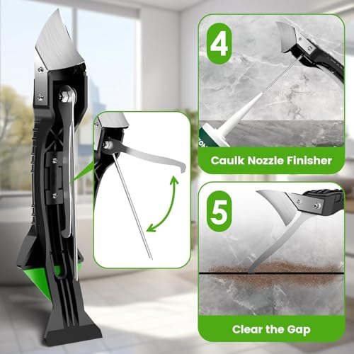 5 in 1 Silicone Caulk Remover Tool with 6 Replaceable Silicone Pads, Grout Scraper, Caulk Nozzles & Cleaning Tools, Reusable Sealant Finishing Tool for Kitchen Bathroom Window Tile Sink Seam Repair - size: 5 in 1 Caulk Remover Kit