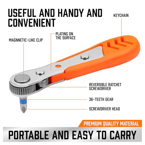 HORUSDY 23pc 1/4" Ultra Low Profile Mini Ratchet Screwdriver Set – Tamper Resistant Star Bits, 90 Degree Right Angle Offset Reversible Drive Handle, High Torque Close Quarters Tool with Multi Hex Bits - style: Star Bit Set