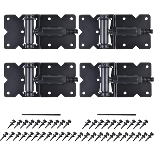 Self Closing Gate Hinges Heavy Duty, 90 Degree Adjustable, 4Pcs - color: Black(2pcs)