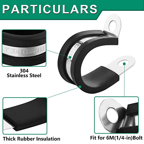 OURU 30pcs 3/8 Inch Stainless Steel Cable Clamps,Rubber Coated Cushioned Insulated Cable Clamp,Automotive Cable Wire Clamps,Pipe Clamps,Metal Clamp for Tube,Lines,Wire Cord Installation(Black,10mm) - size: 30pcs - 3/8"