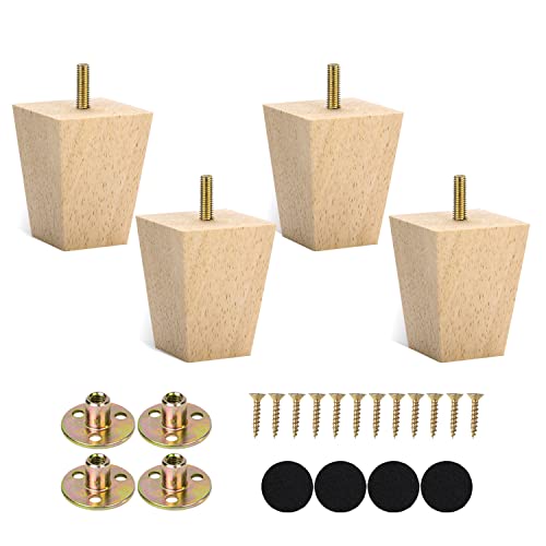 Michanco 3 Inch Unfinished Wood Furniture Legs Set of 4 DIY Square Tapared Wood Furniture Feet for Couch Sofa - size: 3 Inch Unfinished
