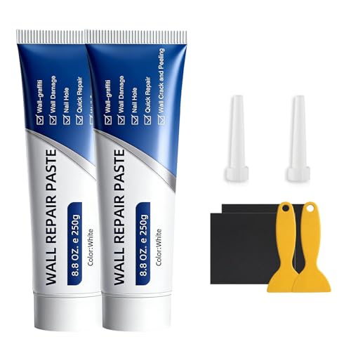 2Pcs Wall Repair Paste Tube, Drywall Repair Kit, Quick Drying Wall Mending Agent Spackle Wall Repair Kit with Scraper and Sandpaper for Holes Cracks Scratches Home DIY Use
