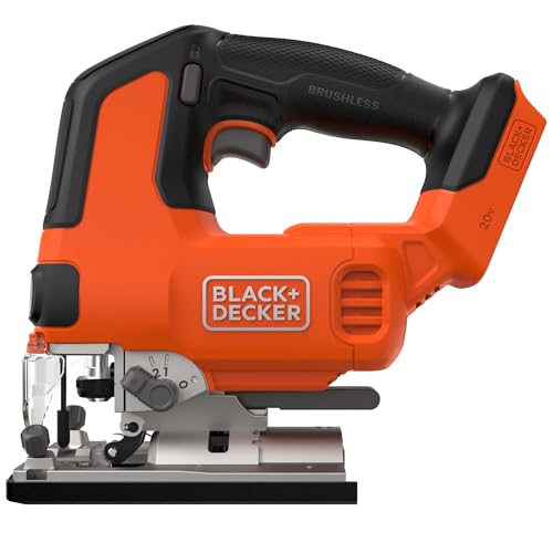 BLACK+DECKER 20V MAX POWERCONNECT Cordless Brushless Jig Saw with Two Blades for Wood, Plastic and Metal, Dust Port, 1 In. Stroke, Variable Speed Trigger, LED Light, Battery Not Included (BLJS78B) - style: Tool Only