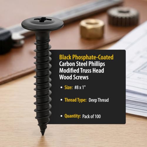 BCP Fasteners #8 x 1 Black Modified Truss Head Wood Screws, 100 Pack