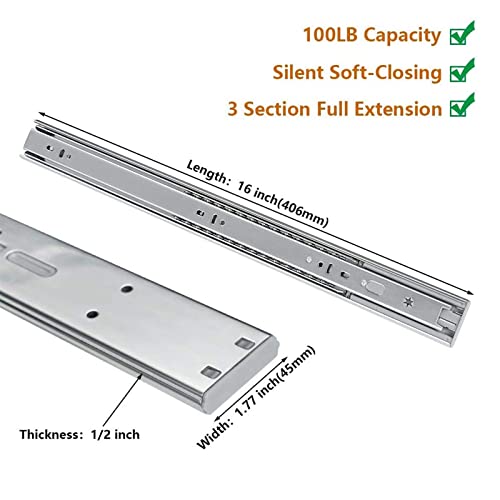 LONTAN 16 Inch Soft Close Drawer Slides with Rear Mounting Brackets 1 Pair - size: 16 Inch