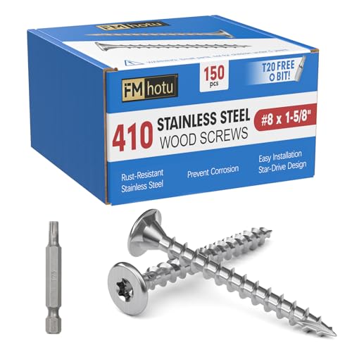 #8 x 1-5/8" Stainless Steel Deck Screws, 150Pcs 410 Grade Stainless Steel - size: #8 × 1-5/8"