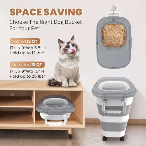 23-25Lbs Airtight Dog Food Storage Container,Collapsible Dog Food Container - color: Grey/25 LBS
