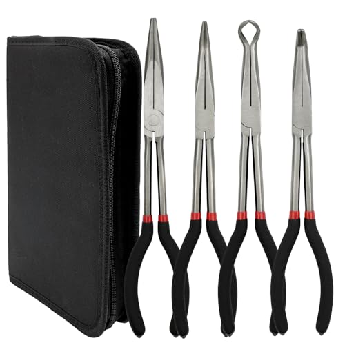 4 Pack 11" Precision Long Nose Pliers Set with Portable Bag, Insulated Grip - size: 4pcs With Bag