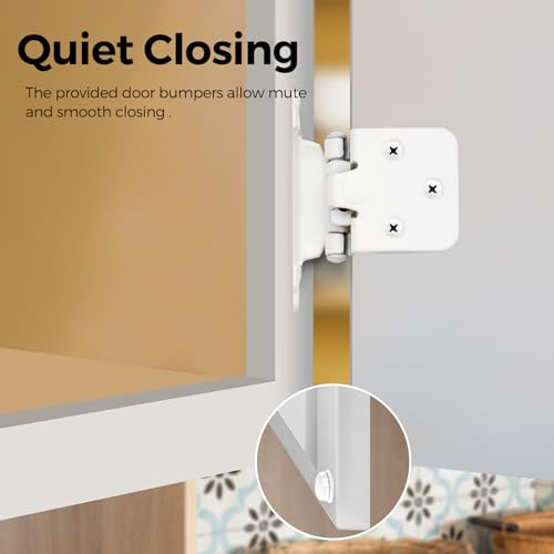 4 Pack 2 Pair White Cabinet Hinges, 1/2" Overlay Semi-Concealed Hinges - color: White, size: 1/2" Overlay