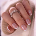 CurvLife Extra Short Almond French Tip Press On Nails, Glazed Blush Cat Eye - color: B3 - Snow Veil