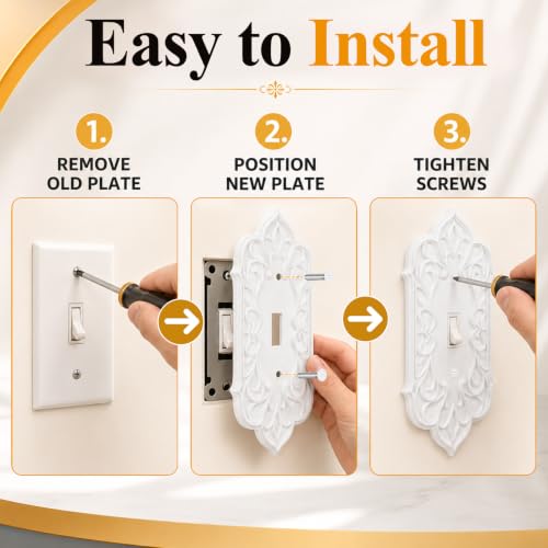 2 Pcs Baroque Decorative Light Switch Covers, White Plastic - style: Switch Cover