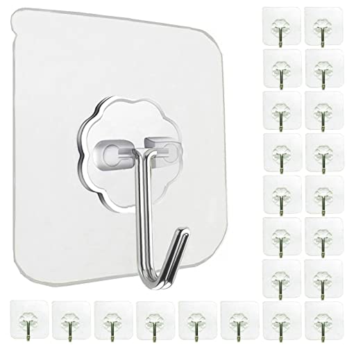 Adhesive Wall Hooks No Drill Clear Heavy Duty for Hanging Hooks 33LB 24Pack - size: 24 Pack