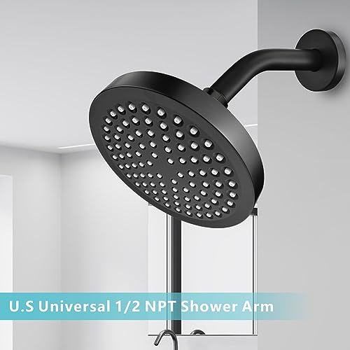 Shower Arm with Flange, 6 Inches Wall Mount Replacement Shower Head Arm For Fixed Shower Head and Handheld Showerhead, Matte Black - color: Matte Black, style: 6 Inch