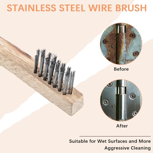 Wood Handle Wire Scratch Brush Sets (18, 18Pack-7.8in Stainless Steel Small Wire Scratch Brushes with Beech Wood Handle) ﻿