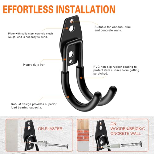 HUPBIPY Heavy Duty Garage Hooks 6 Pack, J Shaped Hanger, Wall Mounted Storage System, Power and Garden Tool Organizer, for Hanging Ladders, Bikes Tires, Hose, Bulk Items - color: Black Small J Hook