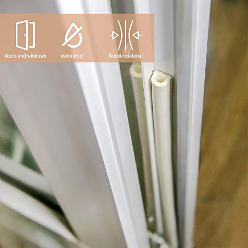 CANOPUS Weather Stripping Door & Window Seal Strip, Weather Stripping Door Seal, Self Adhesive with Double D-Shaped Section Profile, Insulation Roll, 2 Rolls of 2 Strips, 8ft Each, Total 32ft, White - color: White
