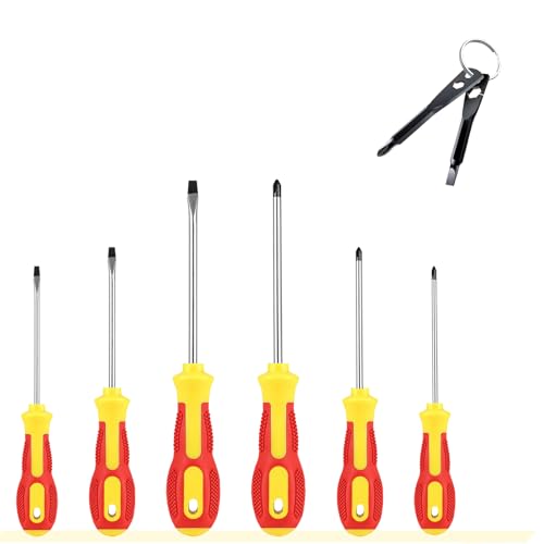 Screwdriver Sets : 6-Piece Magnetic Screwdriver Set with 4-in-1 Keychain Tool | Includes Phillips & Flat Head | Non-Slip Grip for DIY & Home Repair | Practical Gift (Red & Yellow) - color: Red/Yellow