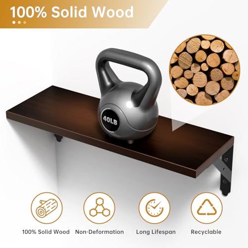 ROMGUAR CRAFT Wood Wall Floating Shelves Set of 4, 17" x 6" - Brown - color: Brown, size: 17" x 6"