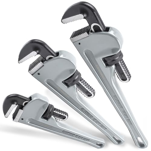 Aluminum Pipe Wrench Set, 10 Inches, 14 Inches, 18 Inches Adjustable Plumbing Tools for Professional Plumbers