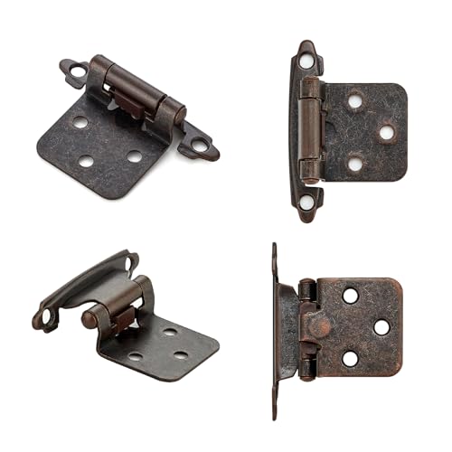 Antique Copper Cabinet Hinges 1/2 Inch Overlay 10 Pack(5 Pairs) | Self-Closing Design, Semi-Concealed Face Frame Fit, Surface Mount, For Kitchen Doors, Cabinets, Hardware Updates - color: Antique Copper