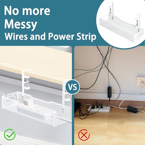 2Pack Under Desk Cable Management Tray, No Drill Mesh Desk Cable Tray - color: 2Pack-White (15.3''+15.7'')