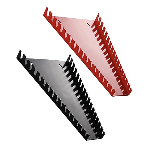 Reniteco Plastic Wrench Organizer, Premium High-density Wrench Holder, Large Wrench Racks for Wall and Tool Box, 32 Slots Fit SAE&Metric Wrench Tray(Red&Black) - color: Red&black, size: 2PC