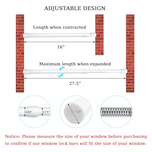Window Security Bars Adjustable Sliding Glass Door Lock Bars - color: White-1Pcs, size: 15.7''-27.5''